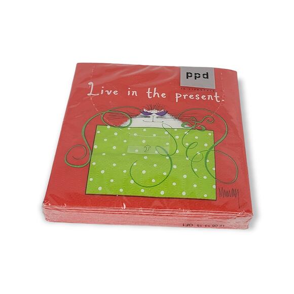 NIP Live in the present cat paper napkins 3 ply decoupage crafts hobby - Picture 2 of 3